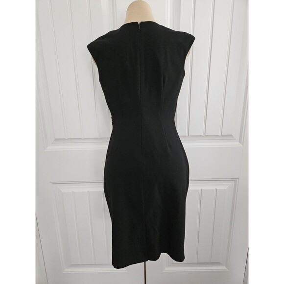 Calvin Klein Black Surplice Sheath Dress With Buckle Size 4 Back Slit - Picture 5 of 9